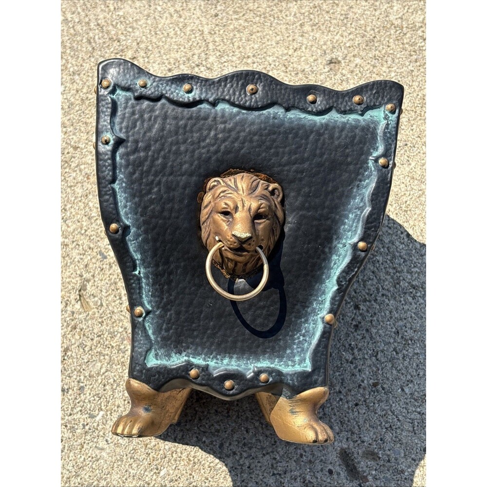 Vtg Lenwile Ardalt Artware Footed Planter Black Gold Lion Ring Flour De Lis RARE